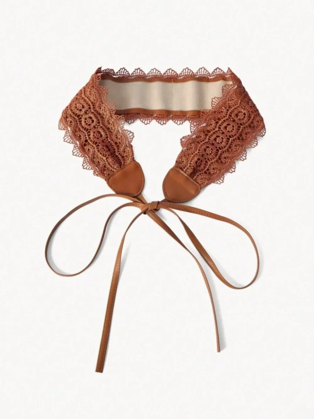 Rust Brown Crochet Lace Waist Belt with Tie Straps